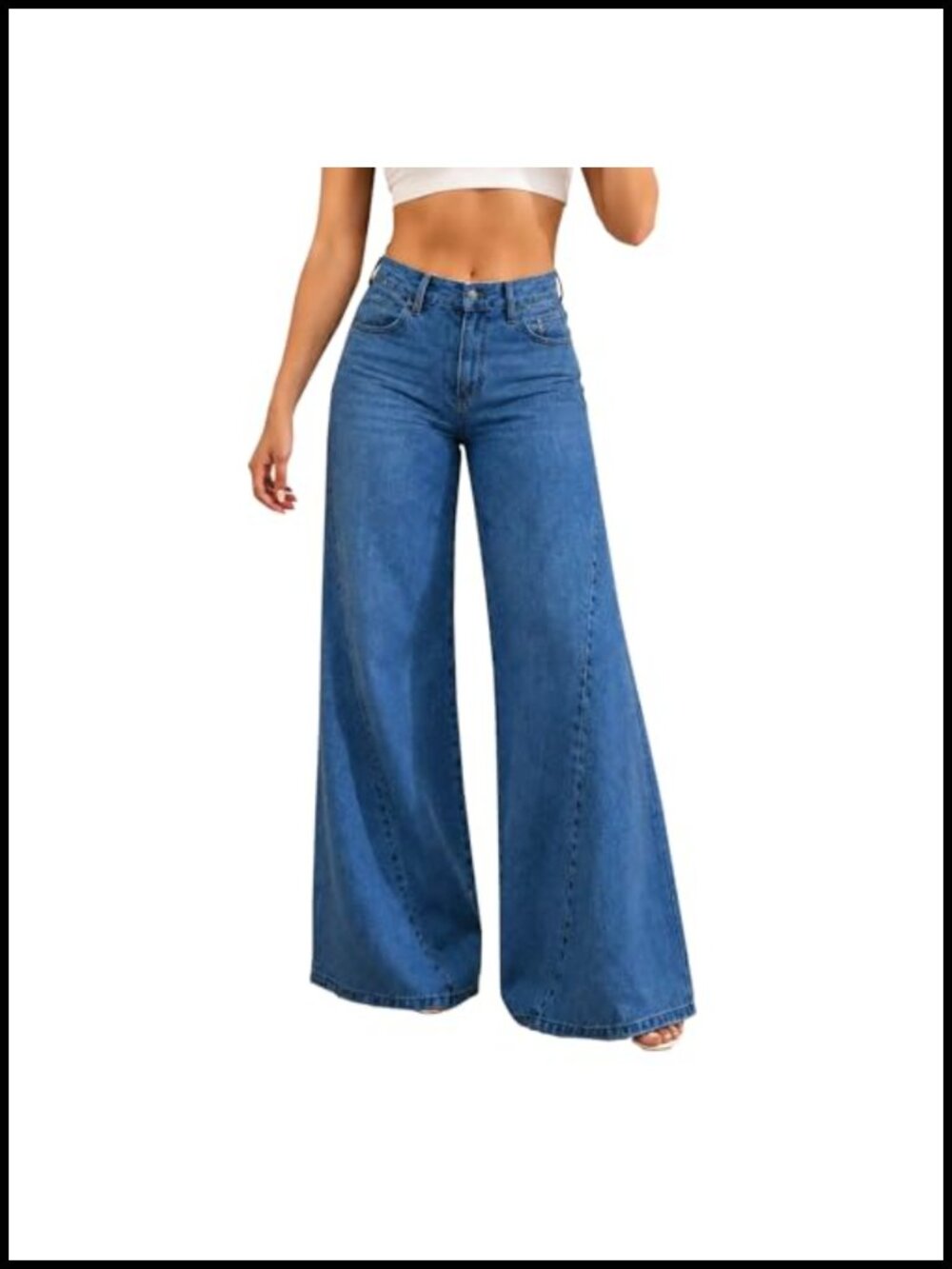Women's Baggy Wide Leg Flare Bell Bottom Jeans High Waist Stretch Loose Fit